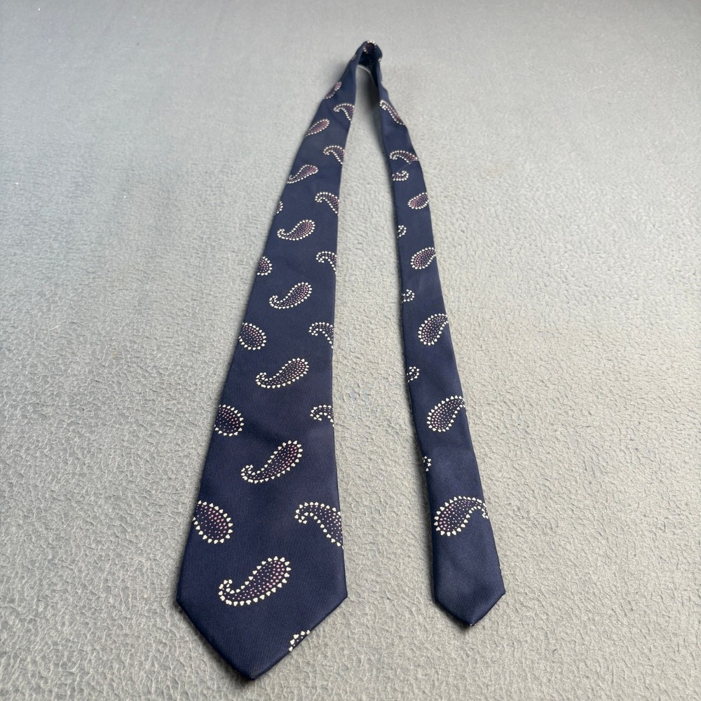 Turnbull & Asser Navy Blue Pink Paisley Silk Tie Hand Made in England Luxury